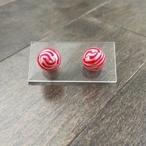 Double Back Stud Earrings, Hot Pink White Animal Stripe, Silver